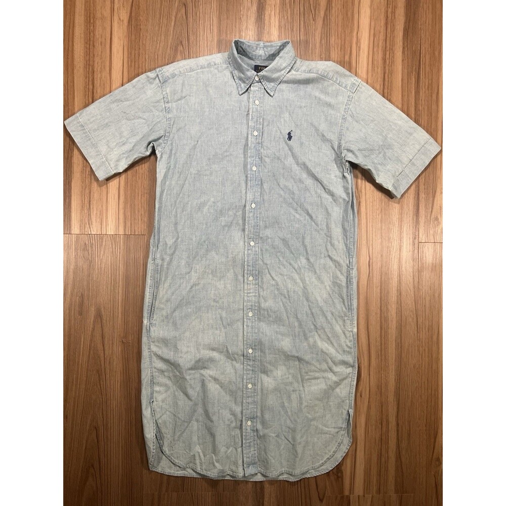 Polo Ralph Lauren Denim Dress Size 2 Blue Shirt Pony Embroidered Logo Pockets